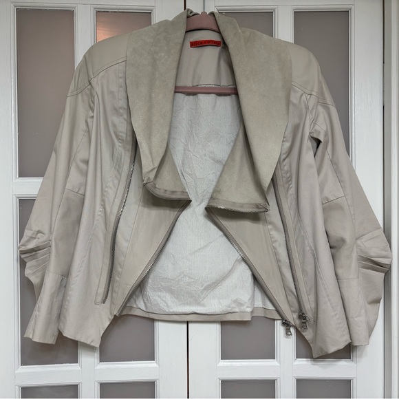 Beige Leather Jacket with Suede Collar ALICE AND OLIVIA - Picture 1 of 3